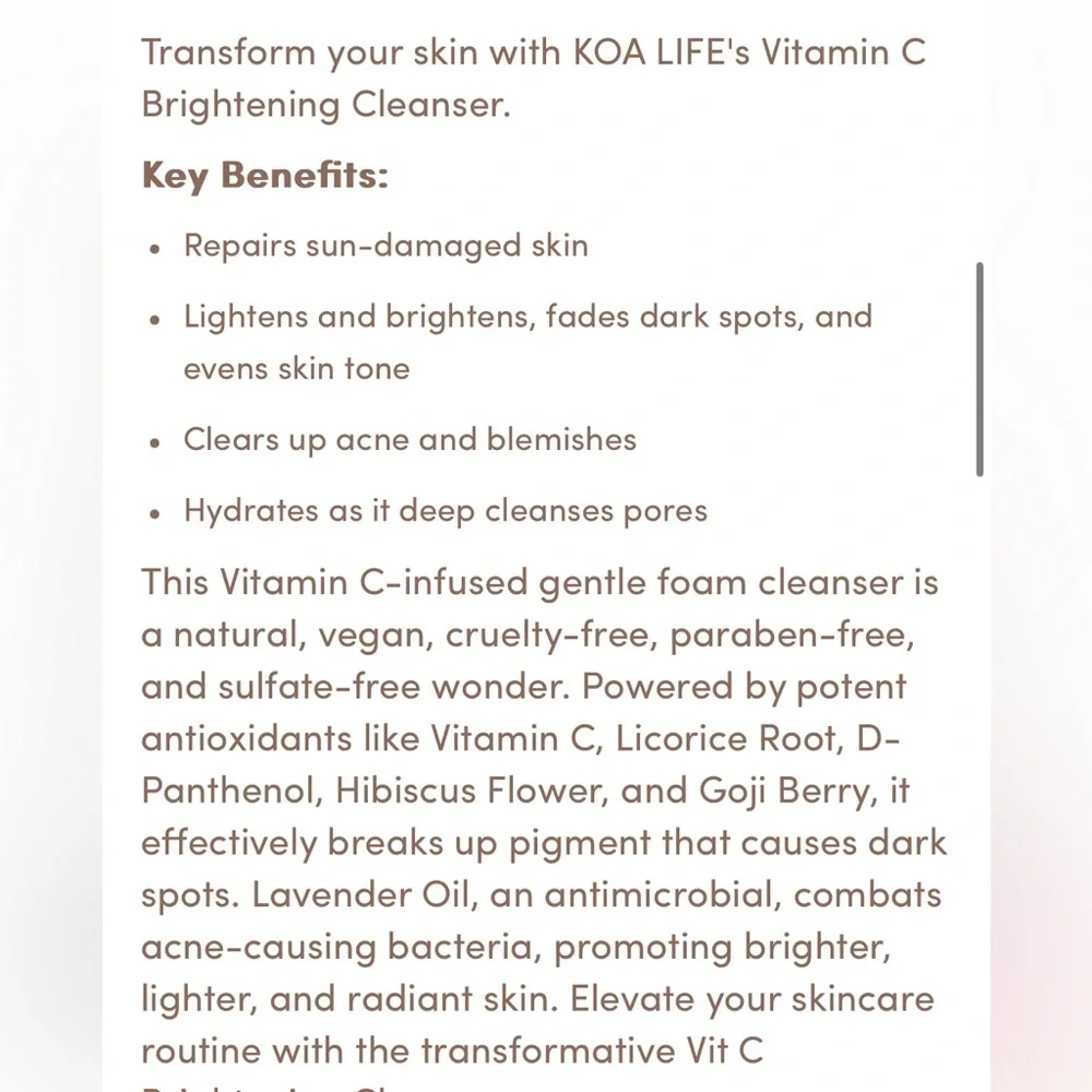 NIB KOA LIFE vitamin c brightening cleanser
